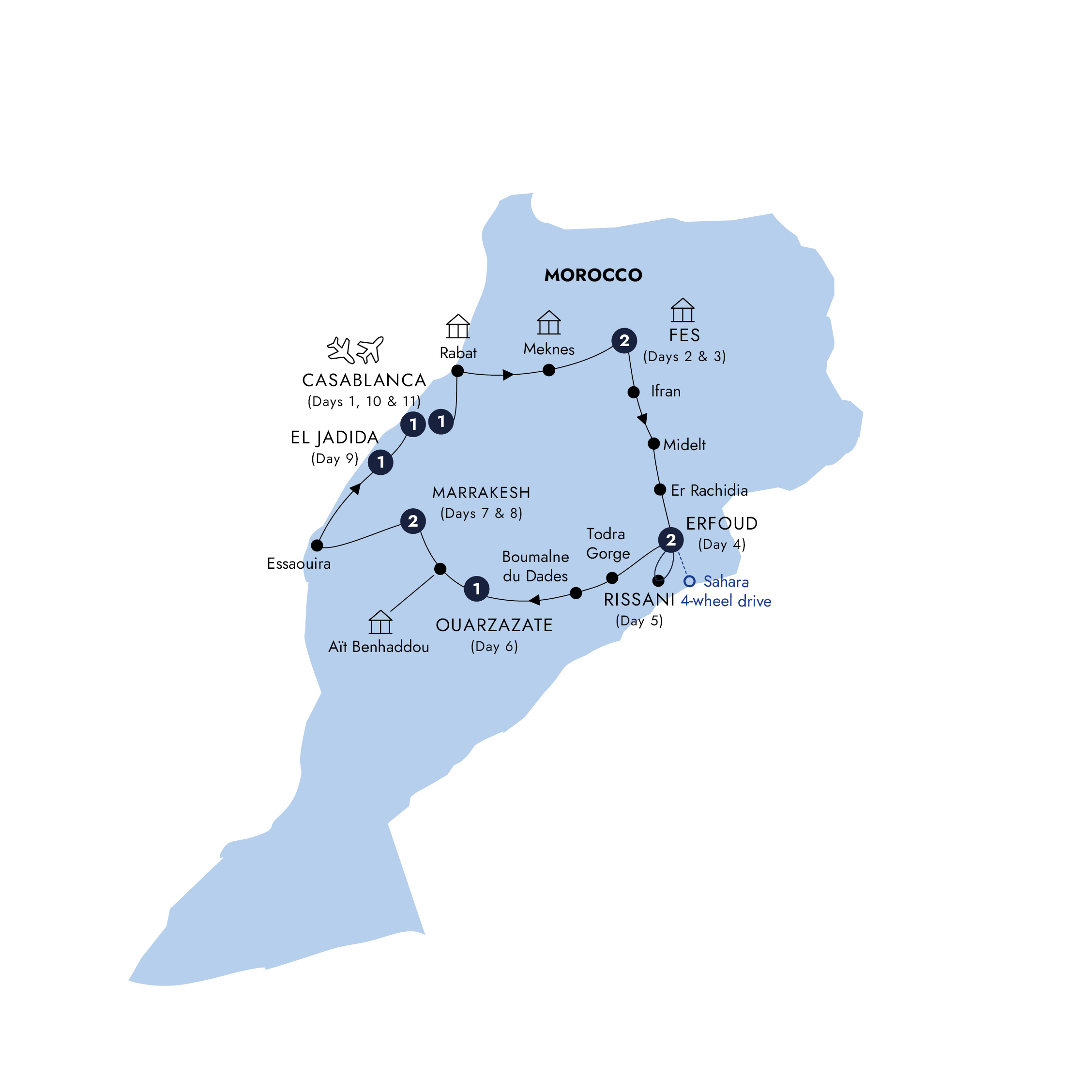 Map Best Morocco Guided Tour 2025