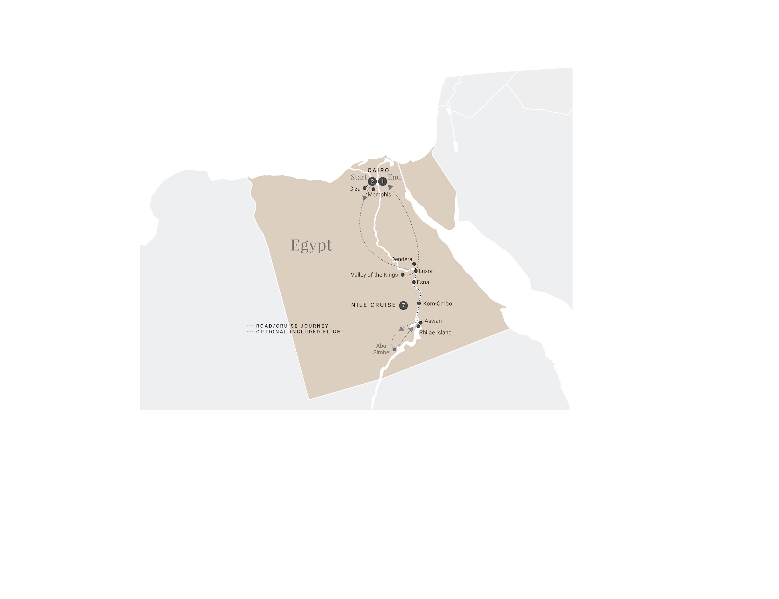 Elegance of the Nile Luxury Tour Map