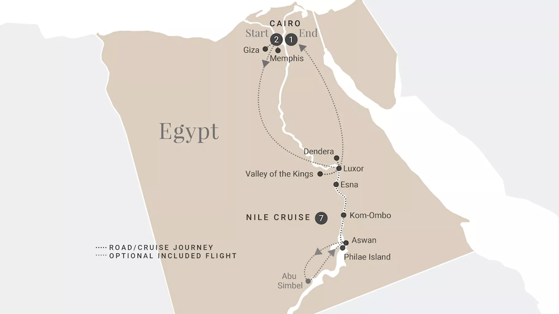 Elegance of the Nile Luxury Tour Map