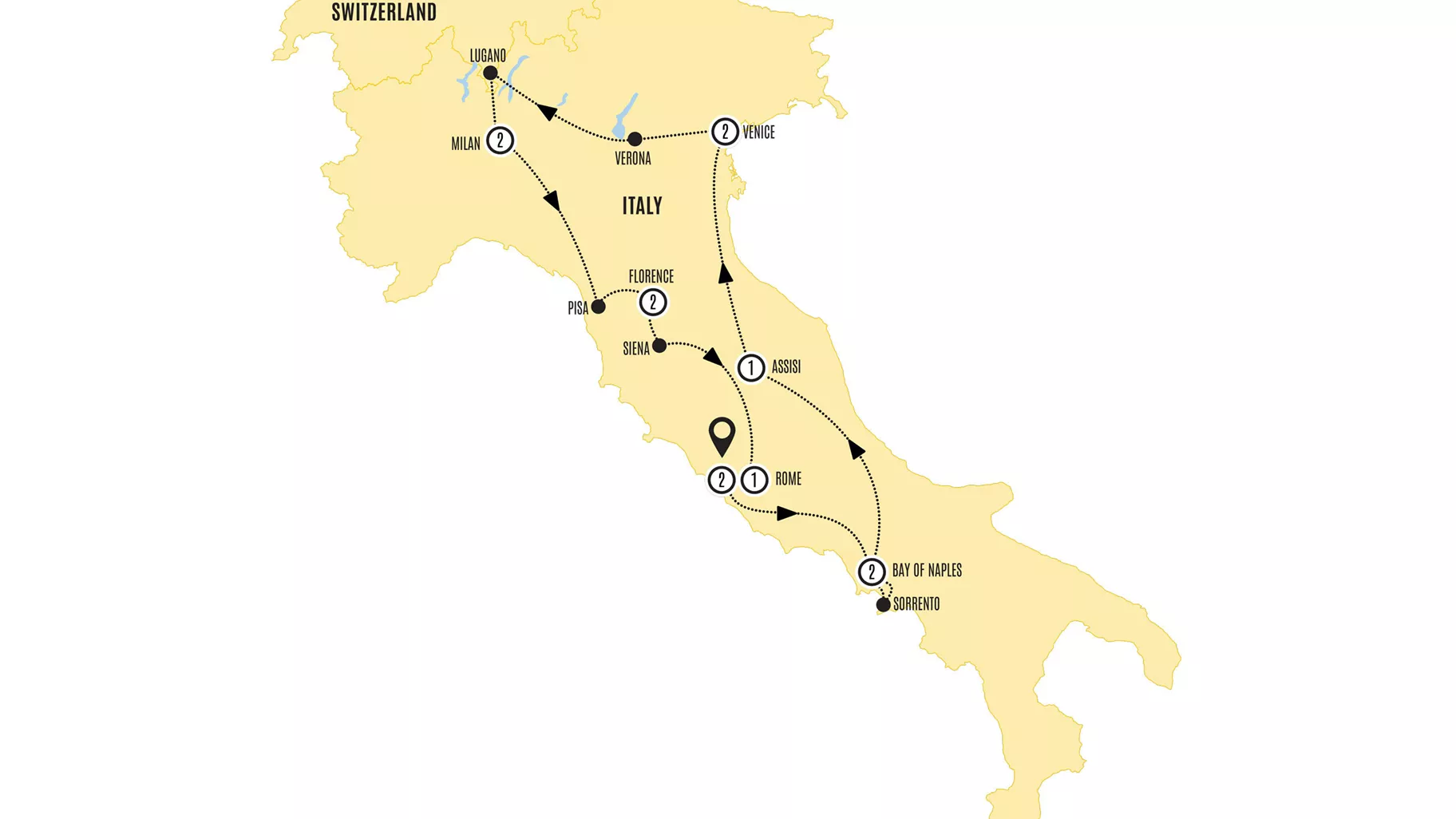 Splendours Italy Guided Tour Map 2025