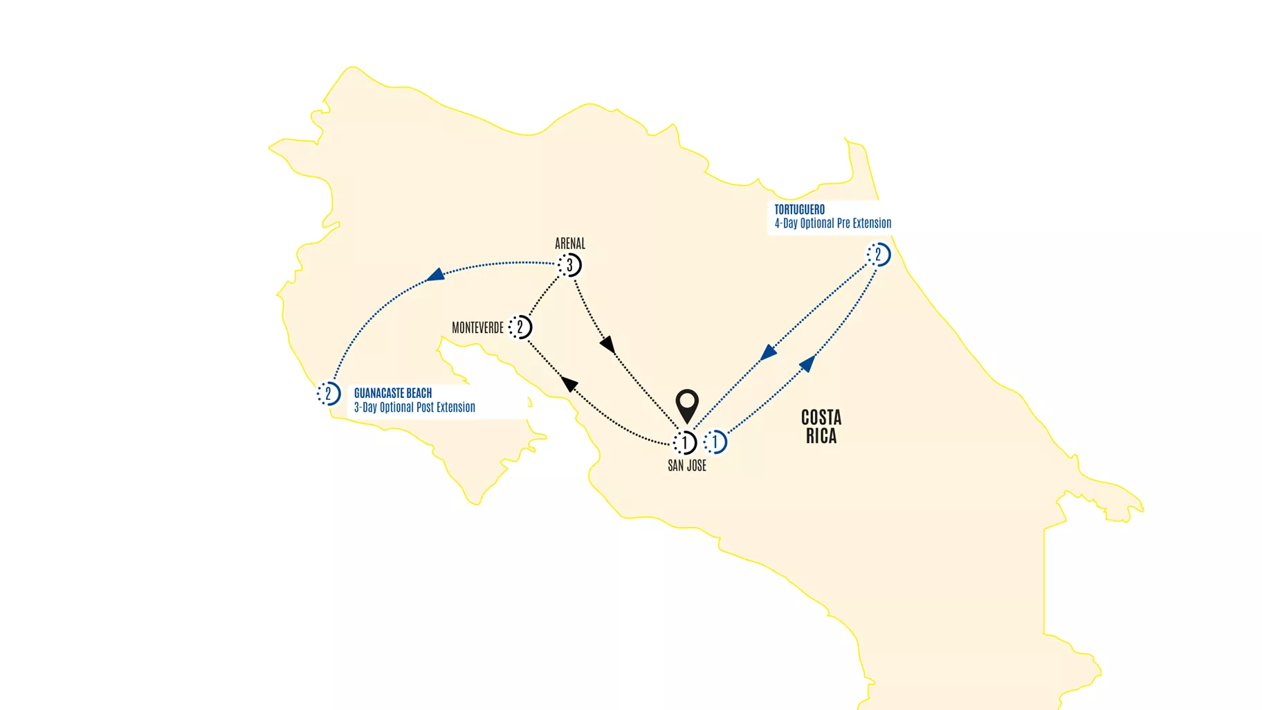 Costa Rica Adventure Guided Tour Map