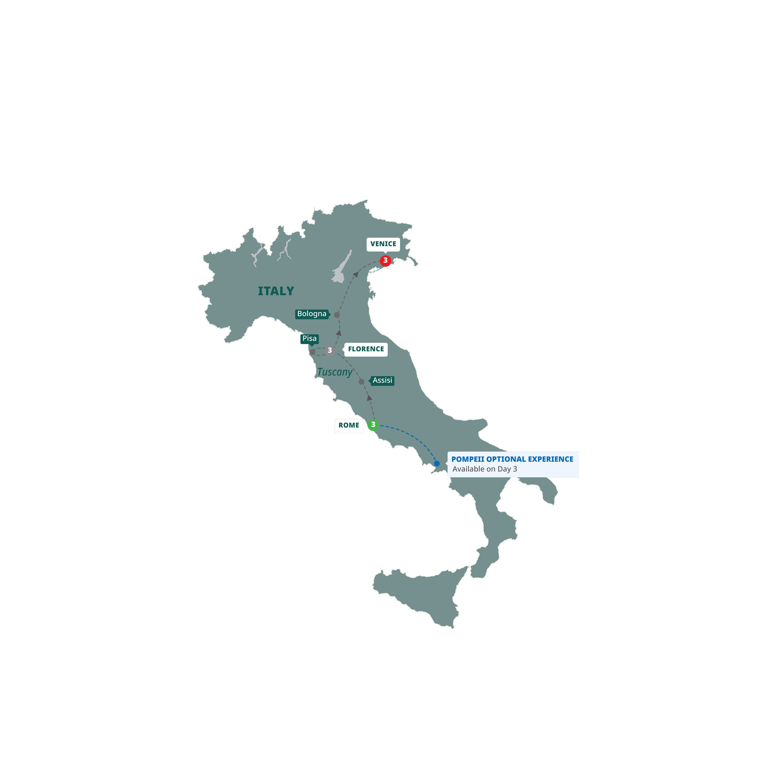 Great Italian Cities Guided Tour Map 2025