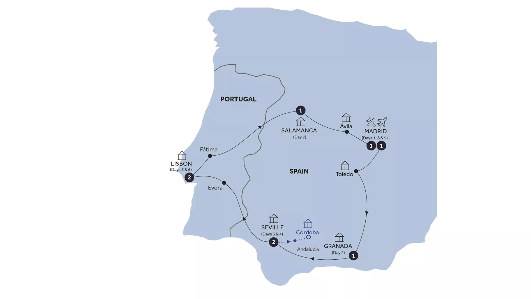 Amazing Spain & Portugal Guided Tour Map