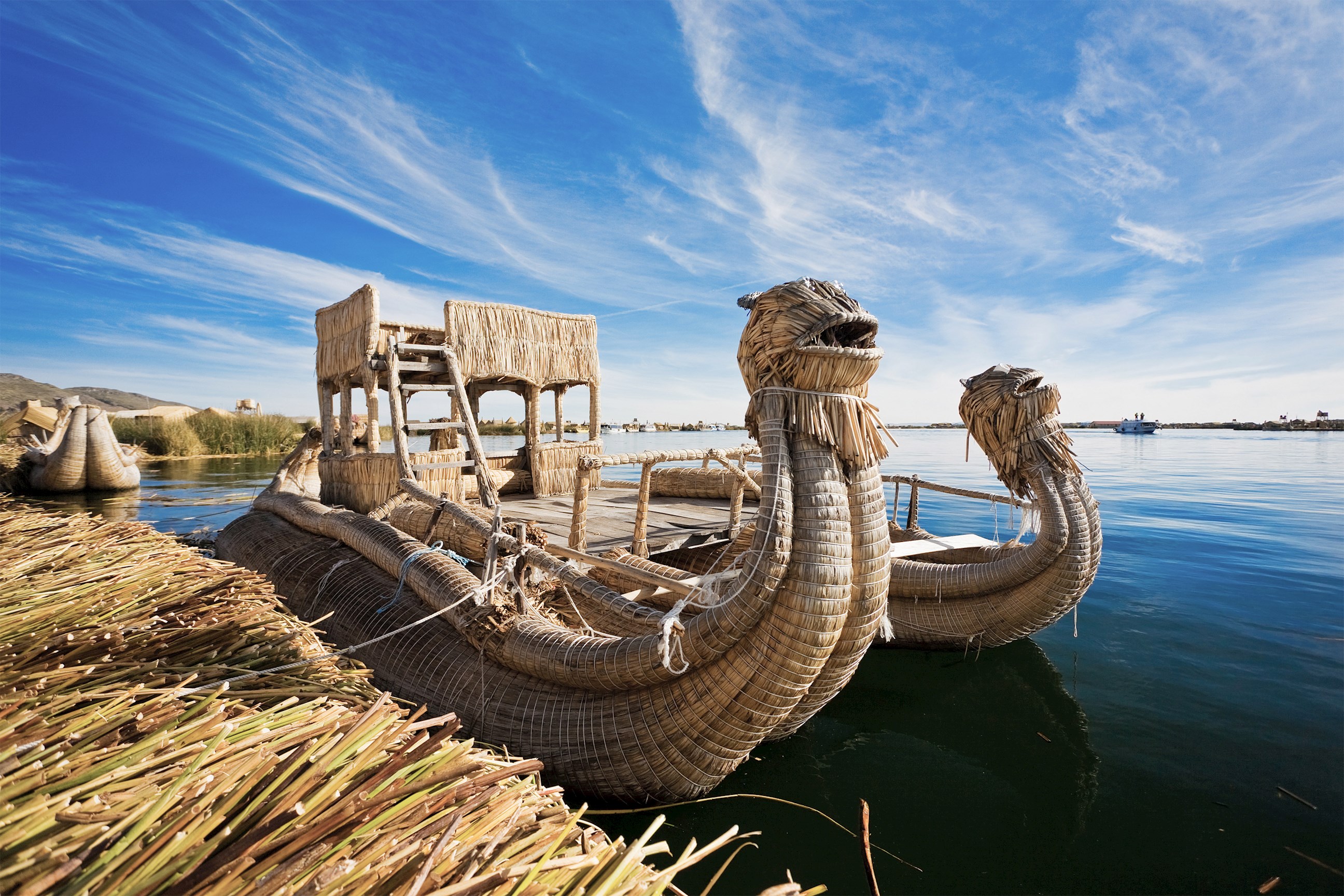 Reed Boat Puno Lake Titicaca Peru