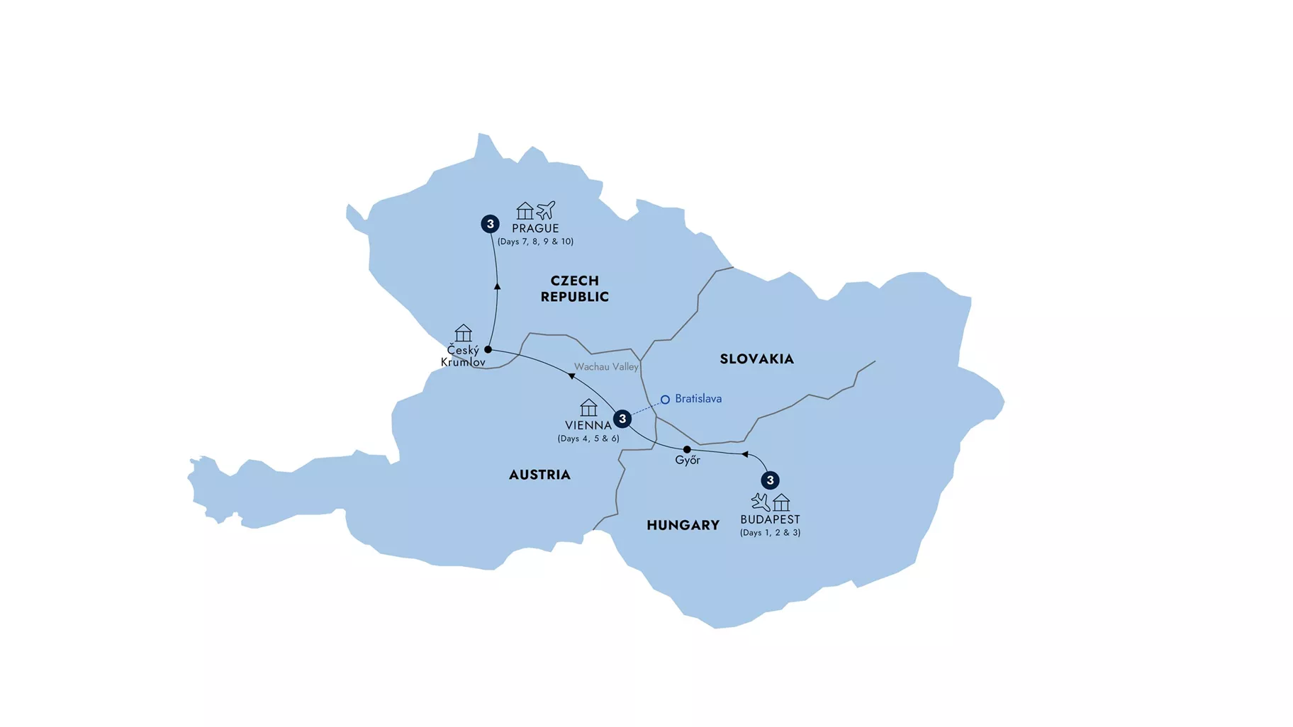 Easy Pace Budapest Vienna Prague Guided Tour Map